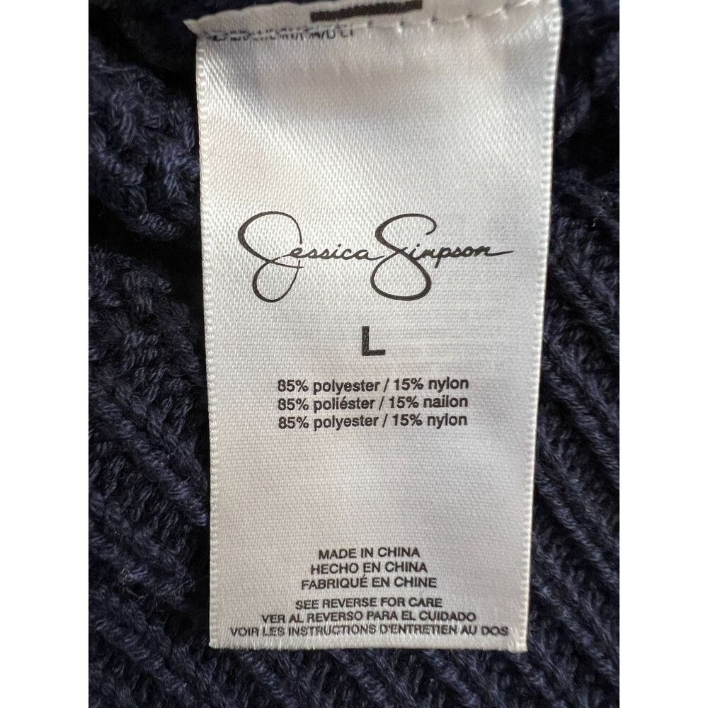 Jessica Simpson Avianna Sweater Ribbed Mock Neck Pullover Navy Blue Women's L - Picture 4 of 9
